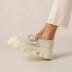 Alohas Trailblazer Crystal Cream Leather Loafers Platform Pearl US 7 / EUR 38
